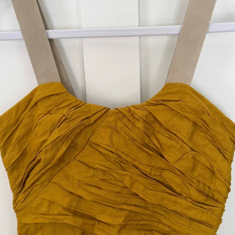 NEW J. Crew Women's Sun Dress Mustard Yellow Cotton Pleated Sleeveless SZ 4 NWT‎